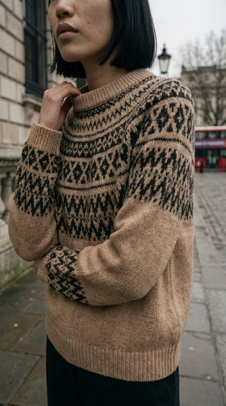 Maglia - Maglia jacquard 100% lana vergine - Beige - VEVI