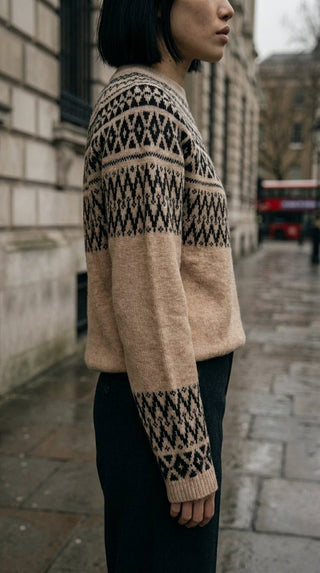 Maglia - Maglia jacquard 100% lana vergine - Beige - VEVI