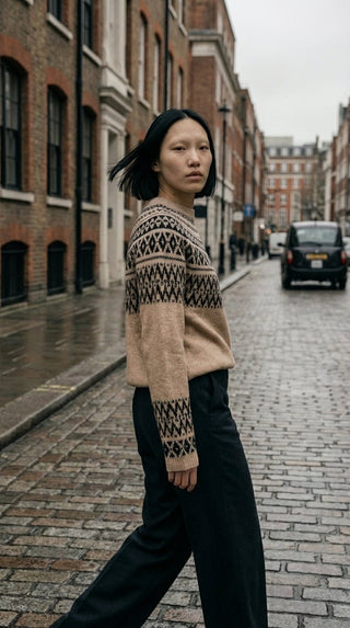 Maglia - Maglia jacquard 100% lana vergine - Beige - VEVI