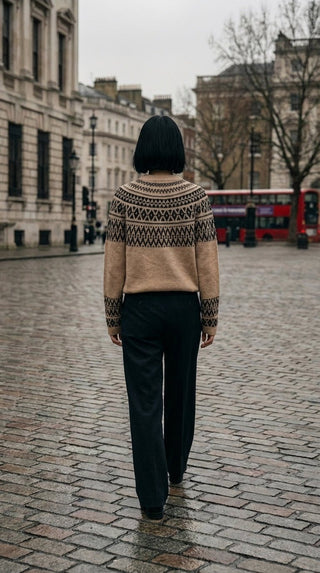 Maglia - Maglia jacquard 100% lana vergine - Beige - VEVI