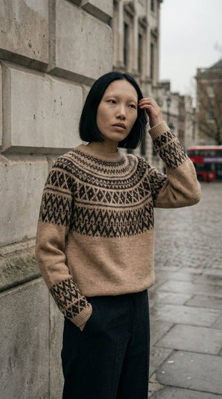 Maglia - Maglia jacquard 100% lana vergine - Beige - VEVI