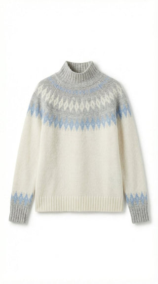 Maglia - Maglia jacquard collo alto afa 8240 - Panna - VEVI