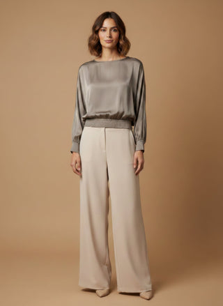 Maglia - Maglia kimono satin e costina - Greige - vevi.it