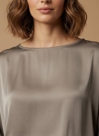 Maglia - Maglia kimono satin e costina - Greige - vevi.it
