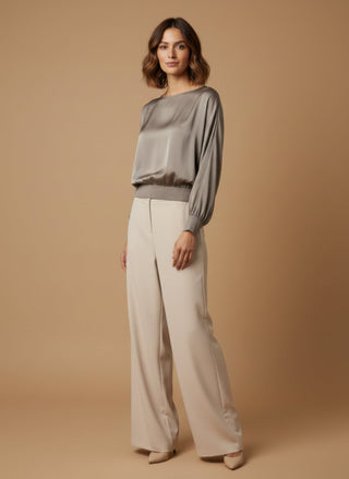 Maglia - Maglia kimono satin e costina - Greige - vevi.it