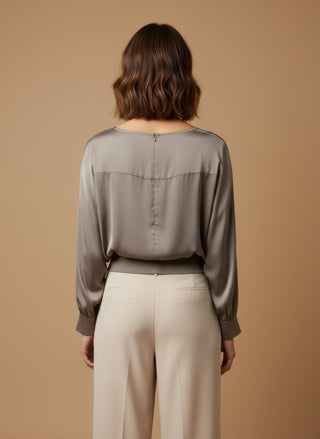 Maglia - Maglia kimono satin e costina - Greige - vevi.it