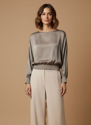 Maglia - Maglia kimono satin e costina - Greige - vevi.it