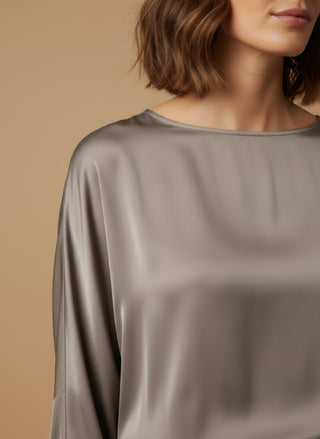 Maglia - Maglia kimono satin e costina - Greige - vevi.it
