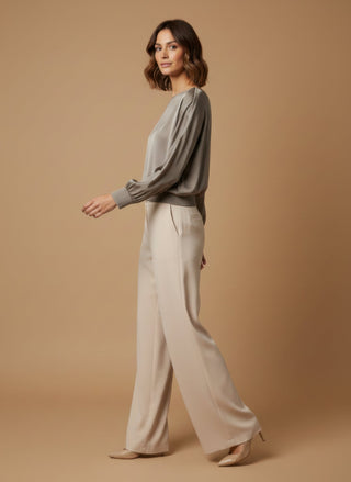 Maglia - Maglia kimono satin e costina - Greige - vevi.it