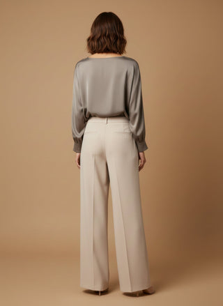 Maglia - Maglia kimono satin e costina - Greige - vevi.it