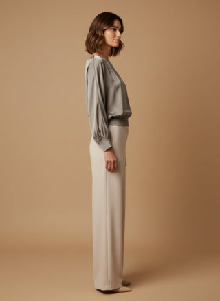 Maglia - Maglia kimono satin e costina - Greige - vevi.it