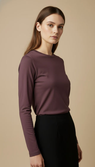 Maglia - Maglia m/l girocollo stretch - Bordeaux - VEVI
