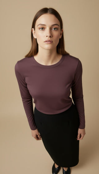 Maglia - Maglia m/l girocollo stretch - Bordeaux - VEVI