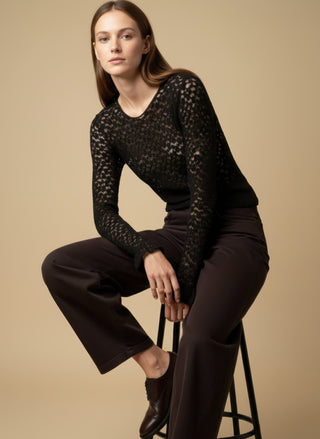 Maglia - Maglia m/l pizzo girocollo - Burro - VEVI