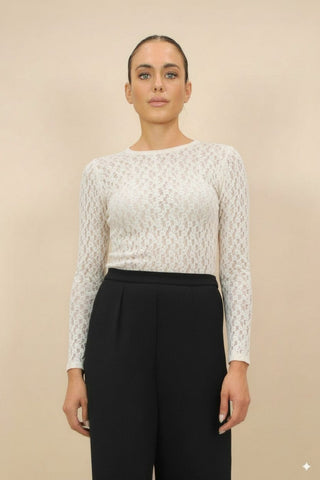 Maglia - Maglia m/l pizzo girocollo - Burro - vevi.it