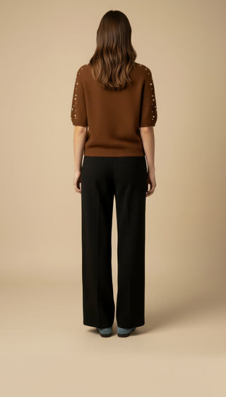 Maglia - Maglia m/m strass e borchie - Marrone - VEVI