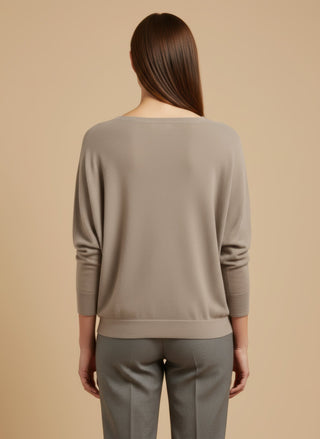Maglia - Maglia oversize scollo barca - Beige melange - vevi.it