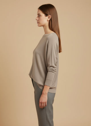 Maglia - Maglia oversize scollo barca - Beige melange - vevi.it