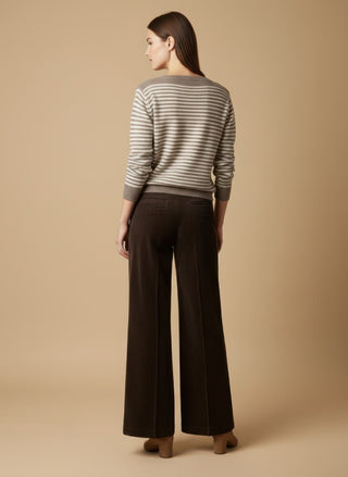 Maglia - Maglia riga 100% lana scollo barca - Marrone - VEVI