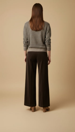 Maglia - Maglia riga 100% lana scollo barca - Marrone - VEVI