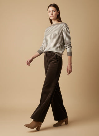 Maglia - Maglia riga 100% lana scollo barca - Marrone - VEVI