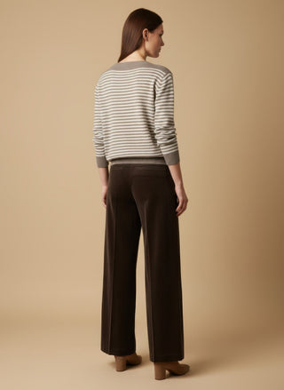 Maglia - Maglia riga 100% lana scollo barca - Marrone - VEVI