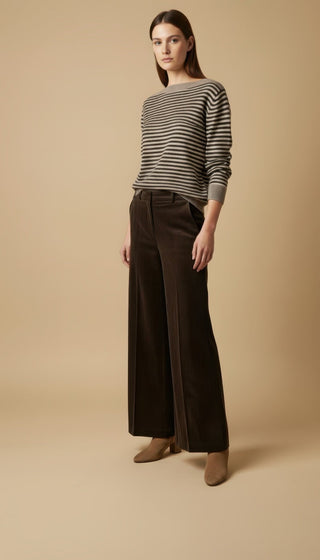 Maglia - Maglia riga 100% lana scollo barca - Marrone - VEVI