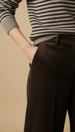 Maglia - Maglia riga 100% lana scollo barca - Marrone - VEVI