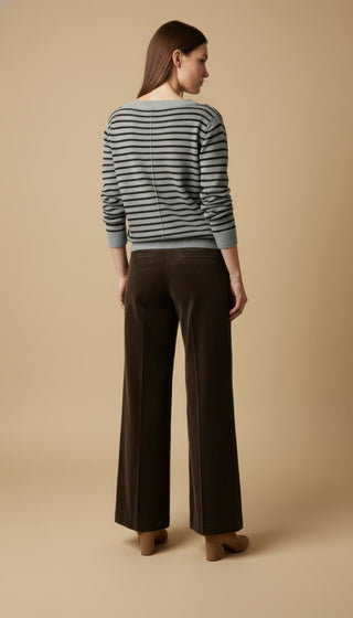 Maglia - Maglia riga 100% lana scollo barca - Nero - VEVI