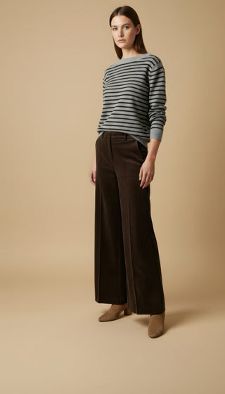 Maglia - Maglia riga 100% lana scollo barca - Nero - VEVI