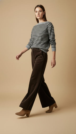 Maglia - Maglia riga 100% lana scollo barca - Nero - VEVI