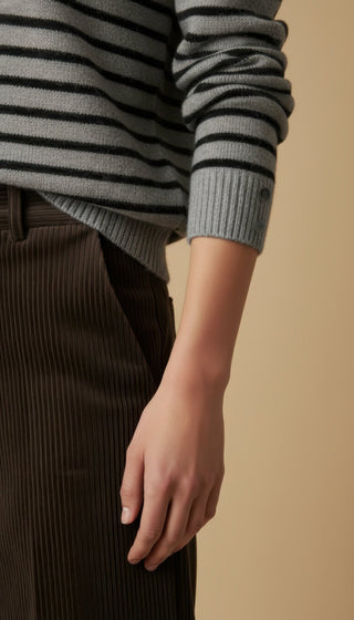 Maglia - Maglia riga 100% lana scollo barca - Nero - VEVI