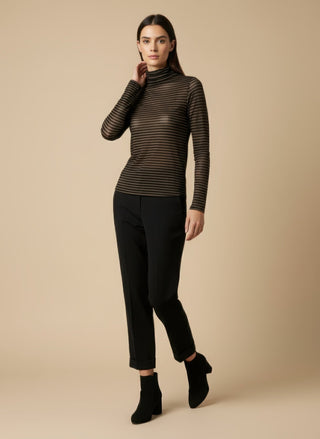 Maglia - Maglia riga dolcevita misto cashmere - Marrone/Nero - VEVI