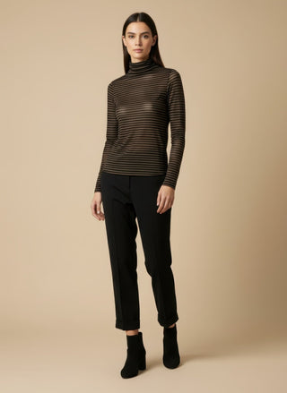 Maglia - Maglia riga dolcevita misto cashmere - Marrone/Nero - VEVI