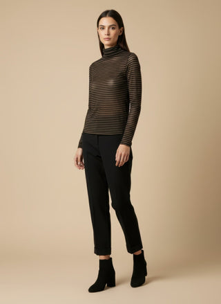 Maglia - Maglia riga dolcevita misto cashmere - Marrone/Nero - VEVI