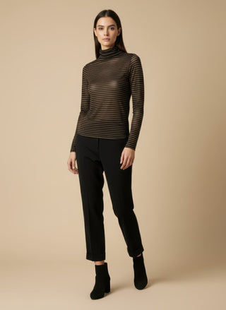 Maglia - Maglia riga dolcevita misto cashmere - Marrone/Nero - VEVI