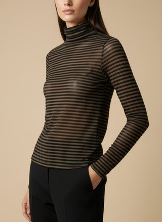 Maglia - Maglia riga dolcevita misto cashmere - Marrone/Nero - VEVI