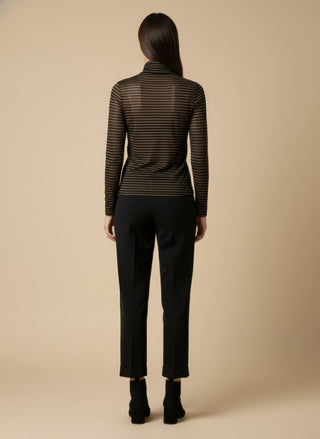 Maglia - Maglia riga dolcevita misto cashmere - Marrone/Nero - VEVI