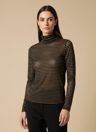 Maglia - Maglia riga dolcevita misto cashmere - Marrone/Nero - VEVI