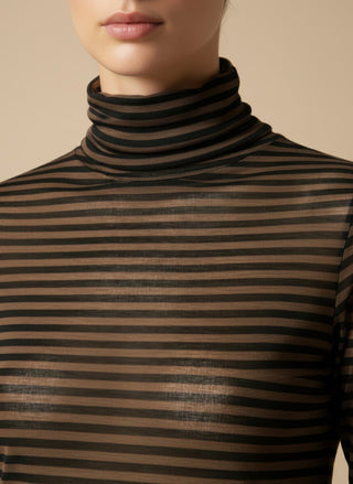 Maglia - Maglia riga dolcevita misto cashmere - Marrone/Nero - VEVI