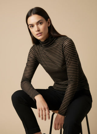 Maglia - Maglia riga dolcevita misto cashmere - Marrone/Nero - VEVI