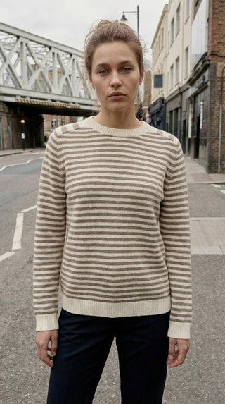 Maglia - Maglia riga girocollo 100% lana afa 6003 - Burro - VEVI