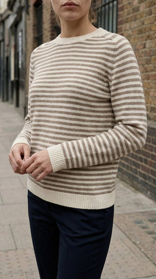 Maglia - Maglia riga girocollo 100% lana afa 6003 - Burro - VEVI