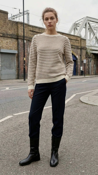 Maglia - Maglia riga girocollo 100% lana afa 6003 - Burro - VEVI