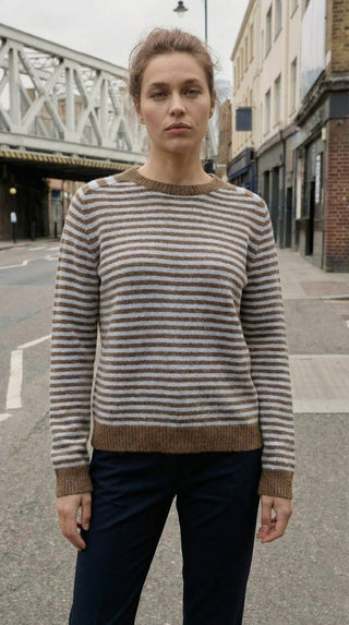 Maglia - Maglia riga girocollo 100% lana afa 6003 - Marrone - VEVI