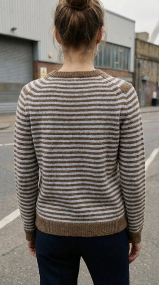 Maglia - Maglia riga girocollo 100% lana afa 6003 - Marrone - VEVI