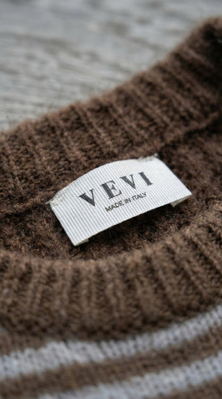 Maglia - Maglia riga girocollo 100% lana afa 6003 - Marrone - VEVI