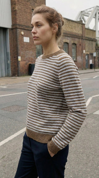 Maglia - Maglia riga girocollo 100% lana afa 6003 - Marrone - VEVI