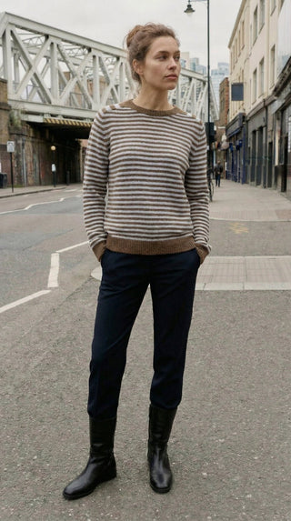 Maglia - Maglia riga girocollo 100% lana afa 6003 - Marrone - VEVI