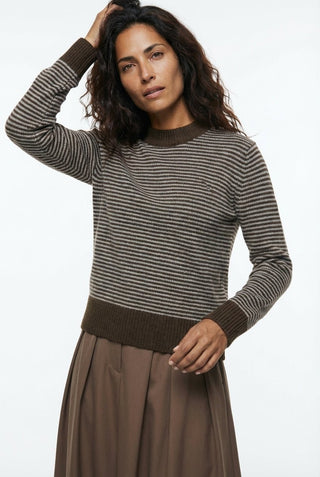 Maglia - Maglia riga girocollo 100% lana afa 6005 - Moro - VEVI